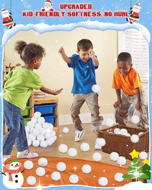 LQYoyz Snowball Fight Set - 100 Pack 2-Inch Large Fake Snowballs for Kids | Perfect for Winter Games & Xmas Decor