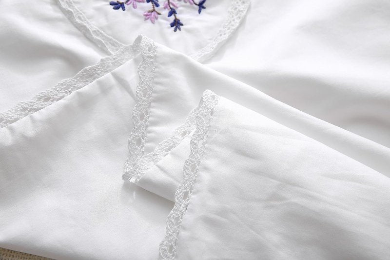White Embroidery Pillowcases Lavender Flower Pillow Shams with lace 100% Cotton 2-Pack Twin Standard Size (26"x20")