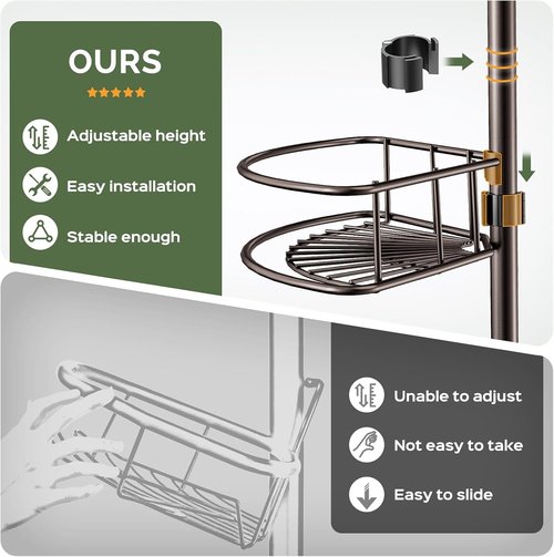 HAMITOR Corner Shower Caddy - 4-Tier Rust-Resistant Adjustable Organizer | No-Drill Quick Installation - Bronze, 47-121 Inch