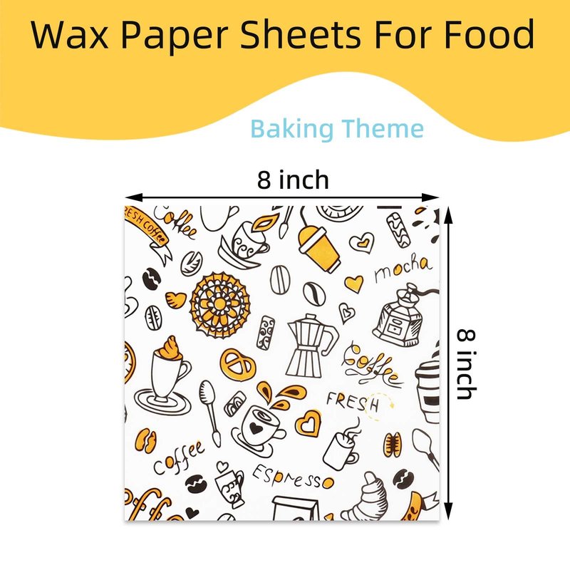 300pcs Deli Paper Sheets 8''x8'', Wax Paper Sheets for Food, Grease Resistant Sandwich Wrapping Paper, Premium Food Basket Liners for Bakery, BBQ, Picnic, Home Party, Festival and Outdoors
