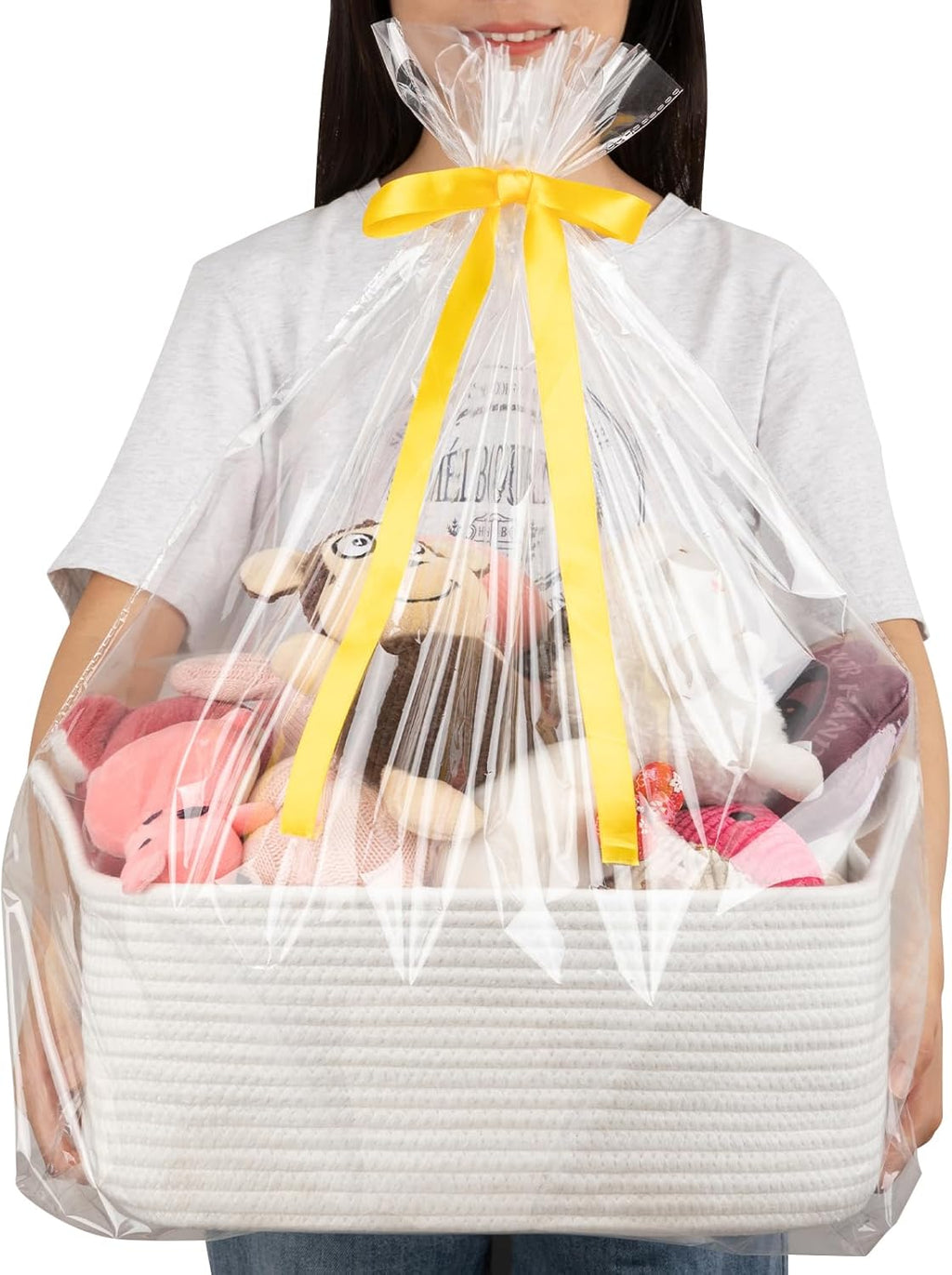 OIAHOMY Woven Storage Basket - 19L Gift Basket with Handles, Ideal for Baby Showers & Nursery - White