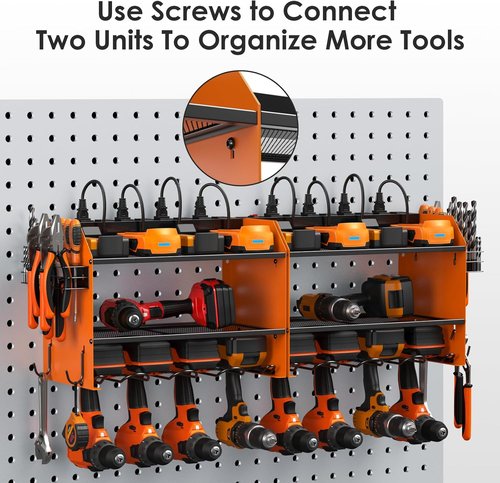 CCCEI Modular Power Tool Organizer - Wall Mount Charging Station & Heavy Duty Storage Shelf | Orange, 1 Pack