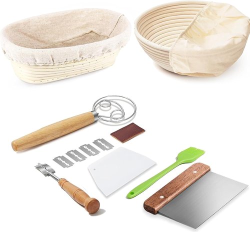 Dimpola Banneton Bread Proofing Basket Set - Handmade Rattan Sourdough Bowls | Oval & Round Design
