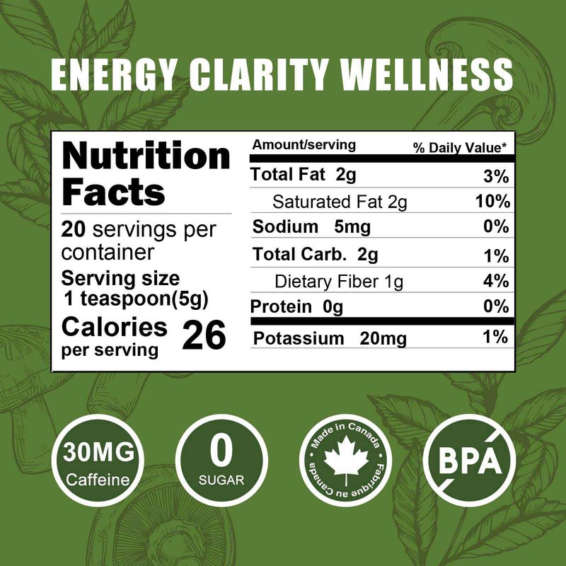 Grelim Mushroom Matcha Infused With 7 Superfood Mushrooms, MCT Oil, Coconut Milk Powder - Great Tasting Matcha Latte 3.52 Oz