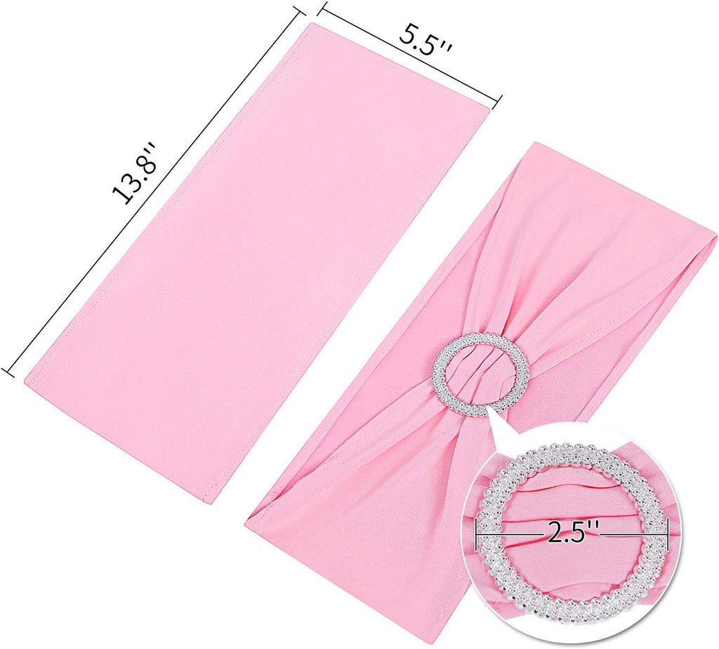 Peomeise Pink Spandex Chair Sashes - 25pcs with Buckle Slider for Elegant Wedding & Party Decor