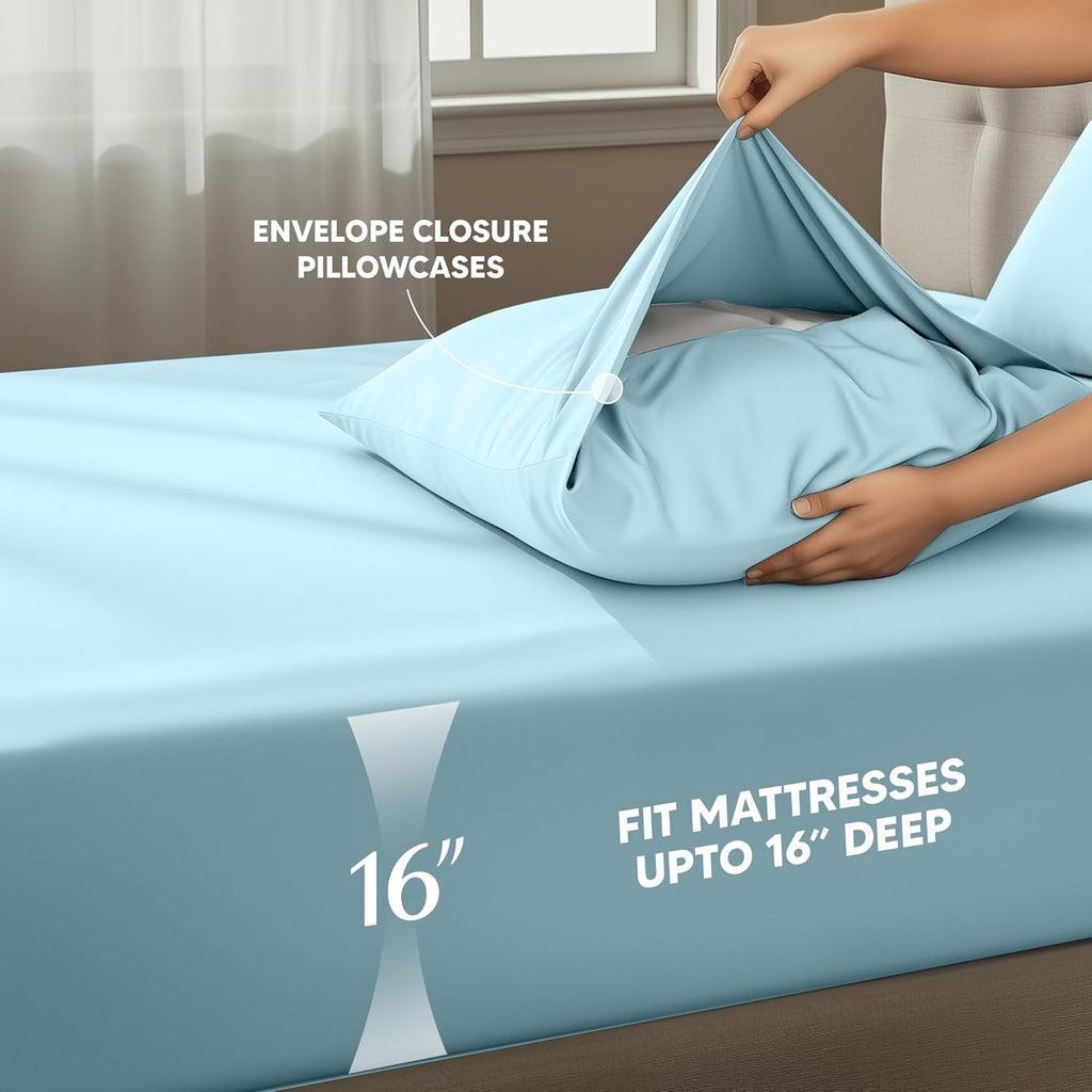 Utopia Bedding Queen Size Sheet Set - Soft, Breathable Microfiber | 4-Piece in Ice Blue