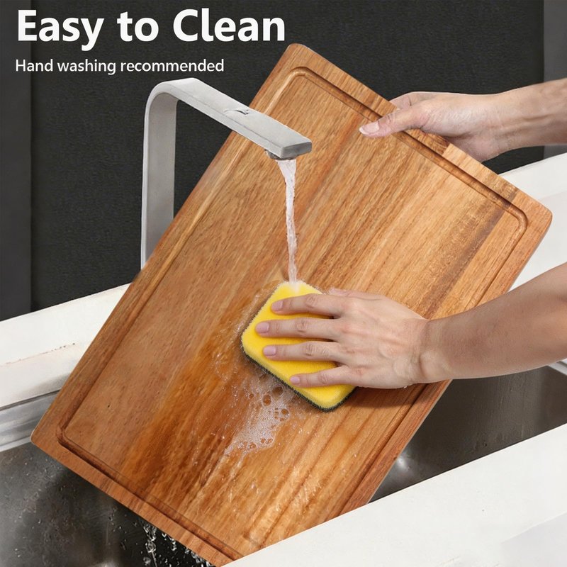 Acacia Wood Cutting Boards for Kitchen Set of 3, Chopping Board with Holder, with Deep Juice Groove Grip Handles, Charcuterie Boards, for Meat, Vegetables and Fruits and Cheese (Set B of 3)