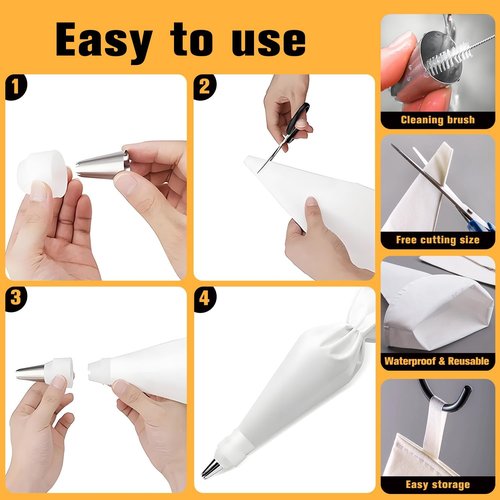 14PCS Reusable Piping Bags Set by [Brand Name] - 16-Inch Pastry Bags, 7 Tips & Cleaning Brush for Cake Decorating