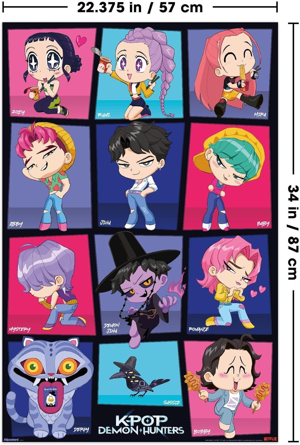 Netflix KPop Demon Hunters Wall Poster - Chibi Grid Design, Unframed 34L x 22.4W