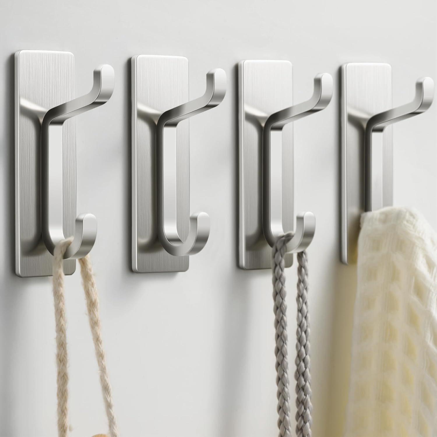 Pickpiff Wall Hooks - 13LB Strong Adhesive Coat & Towel Hanger | Brushed Nickel Finish