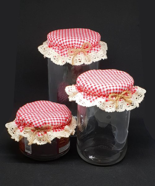 DLK - 10 Pieces Elasticated Jar Cover - 100% Cotton, Stretchy Red Gingham (Checkered) Pattern - Breathable Fermentation Lid Bowl - Reusable Elastic Cloth Covers