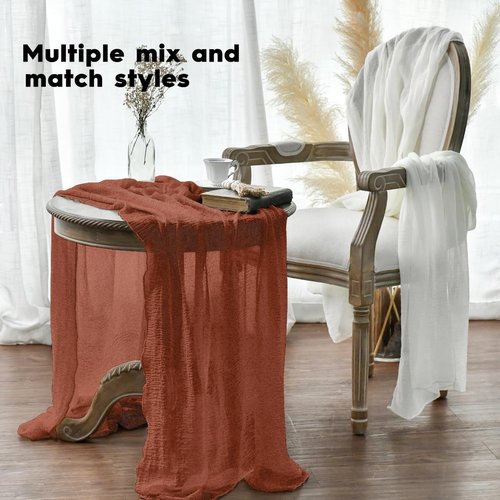 Artoid Mode Boho Cheesecloth Gauze Terracotta Wedding Table Runner, 160 Inch Seasonal Fall Thanksgiving Fabric Kitchen Dining Holiday Table Decor for Home Party Indoor