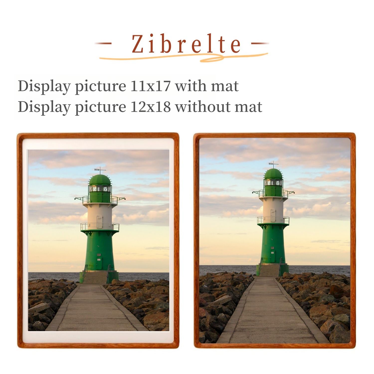 Zibrelte Natural Wood 12x18 Picture Frame, Display 11x17 Photo with Mat or 12x18 Without Mat, Solid Teak Wood Poster Frame with Plexiglass, Tabletop and Wall Hanging Display