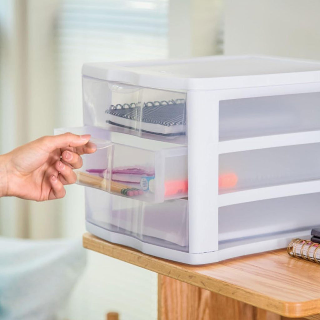 Sterilite ClearView 3-Drawer Stacking Storage Organizer System - Compact Design | 8 Pack