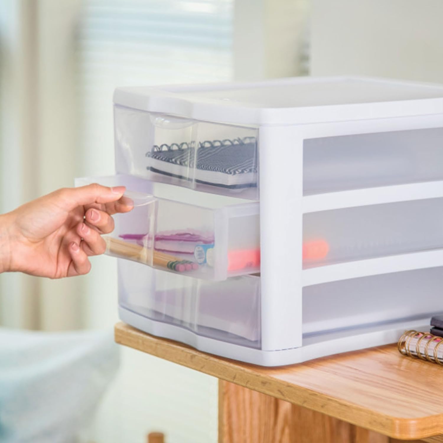 Sterilite ClearView 3-Drawer Stacking Storage Organizer System - Compact Design | 8 Pack