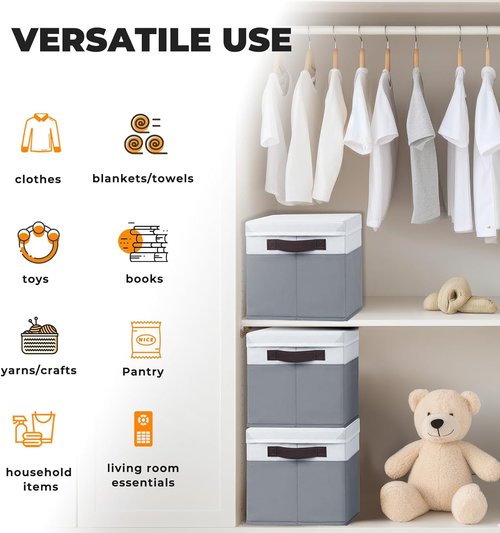 Extra Large Storage Baskets by [Brand Name] - 33 QT Stackable Organizers with Lids | 4 Pack for Living Room & Closet - 16x12 in