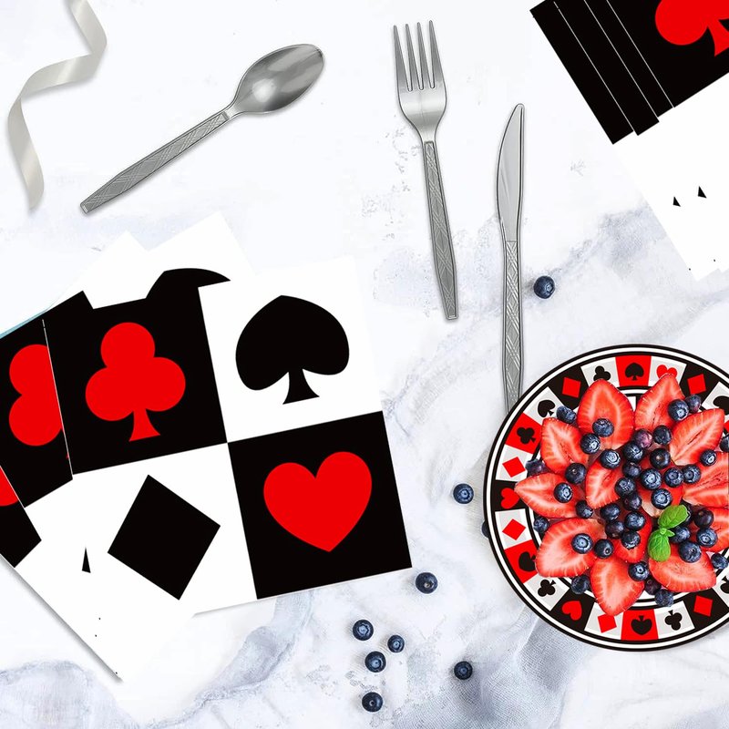 100Pcs Casino Napkins Poker Napkin Casino Party Supplie Disposable Casino Party Cocktail Napkins Las Vegas Napkin for Casino Night Poker Game Themed Card Playing Club Heart Casino Birthday Party Decor