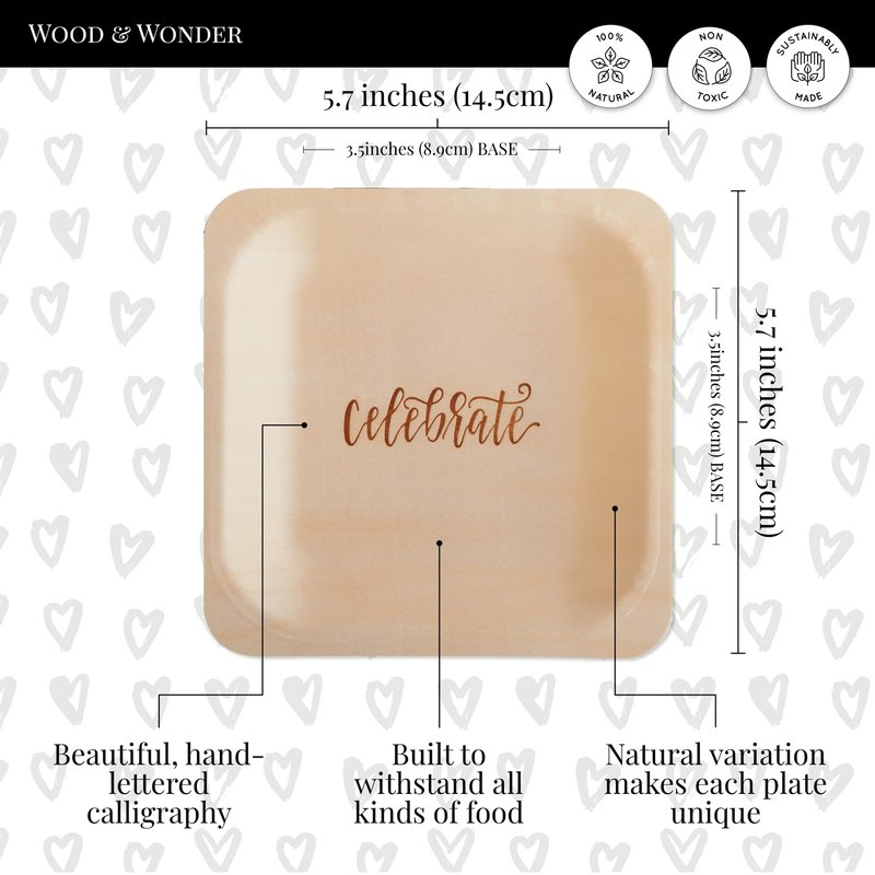 Celebrate Disposable Party Plates – Rustic, Compostable Alternative to Plastic Plates for Birthday Parties, Catering and Special Events (Appetizer, 50-Pack)