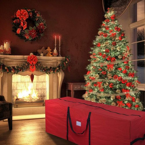 Heavy Duty Christmas Tree Storage Bag by [Brand Name] - Fits Up to 7.5 Ft Trees | Durable 600D Oxford with Dual Zipper & Handles (Red)