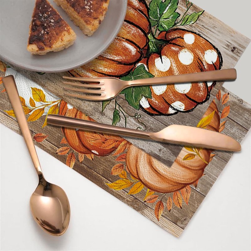 Horaldaily 100 Fall Disposable Paper Decorative Guest Napkins, Pumpkin White Orange Wood Hand Towel for Party Lunch Dinner Kitchen Bathroom