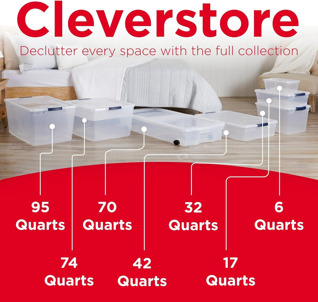 Rubbermaid Cleverstore Clear Storage Bins - 32 Qt, 6 Pack | Stackable Plastic Bins with Lids for Home Organization