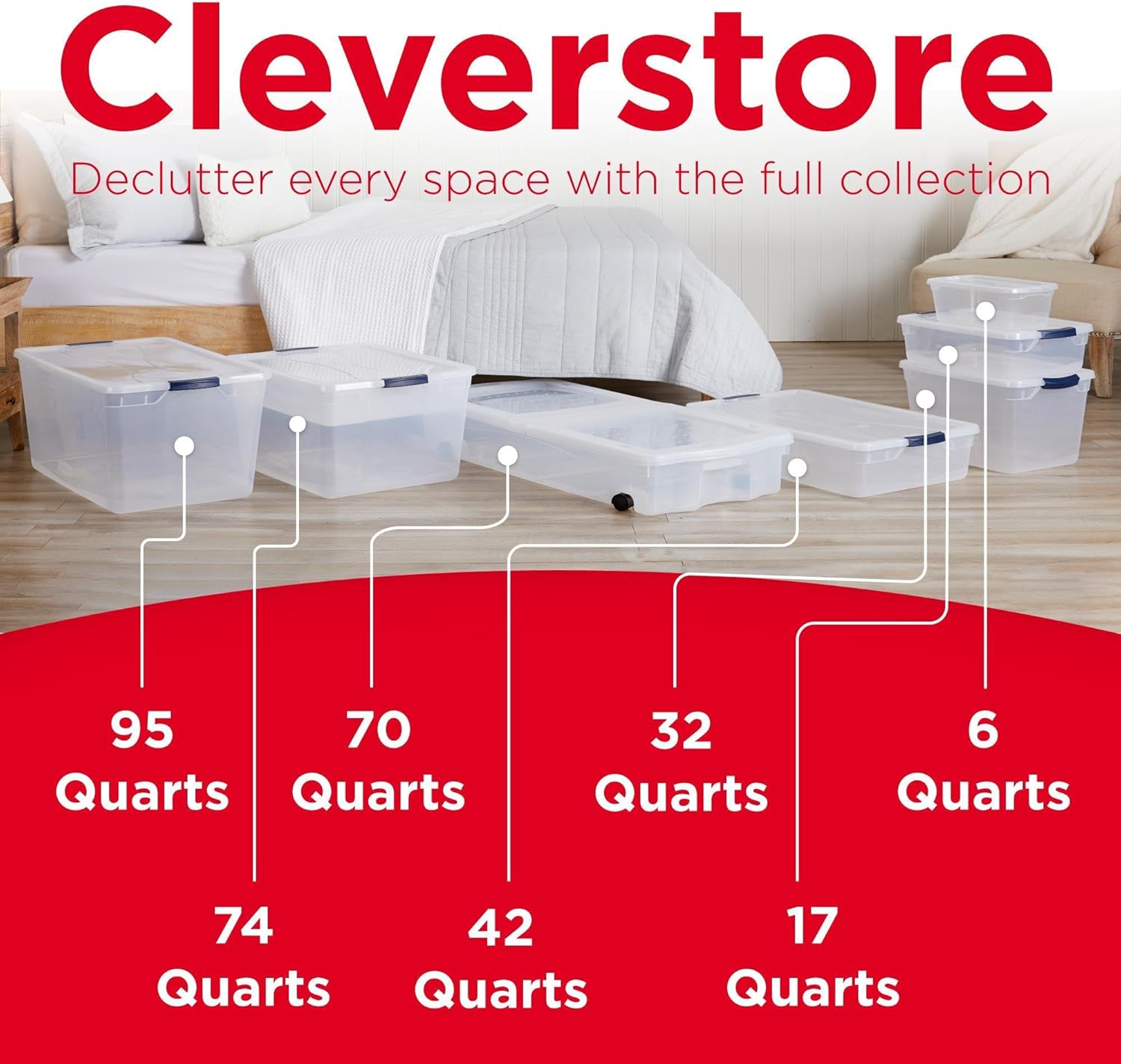 Rubbermaid Cleverstore Clear Storage Bins - 32 Qt, 6 Pack | Stackable Plastic Bins with Lids for Home Organization