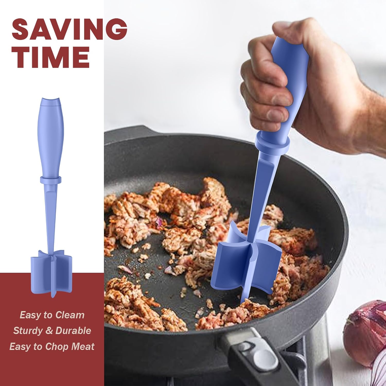 Skiennix Meat Chopper Set - Premium Heat Resistant Hamburger Grinder | 2 Pcs Purple Smasher Tool