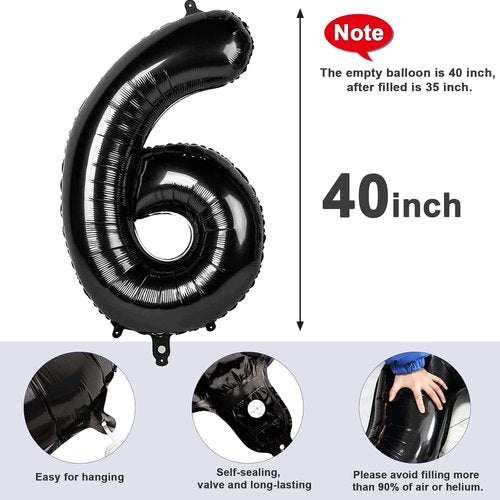 6 Balloon Number 40 Inch - Black 6th Birthday Balloons for Boys & Girls | Perfect for Parties & Events