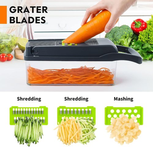 LSLCQW Vegetable Chopper: 16 in 1 Food Chopper - Onion Vegetable Slicer Cutter Dicer, Veggie Cutter with Container, 7 Blades, Kitchen Gadgets for Carrot Salad Garlic Potato Slicer (Grey)