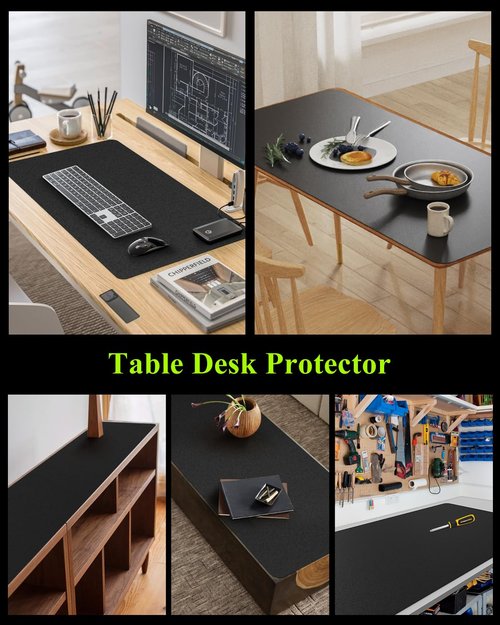 Furkit Black Plastic Table Cover Protector, 42" x 96" Waterproof Easy Flat PVC Desk Pad Mat, 1.5mm Thick Rectangle Vinyl Table Top Protector for Dining Room Table, Office, Dresser