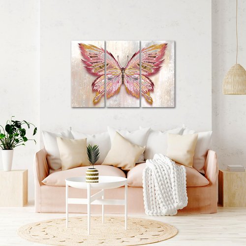Nachic Wall Large Butterfly Canvas Wall Art Pink and Gold Women Bedroom Decor Butterfly Painting Artwork for Home Living Room
