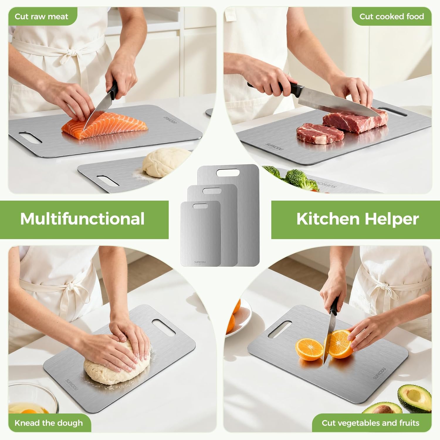 Titanium Cutting Board Set - 100% Double-Sided, Non-Toxic, Dishwasher Safe | 3 Sizes for Raw & Cooked Food