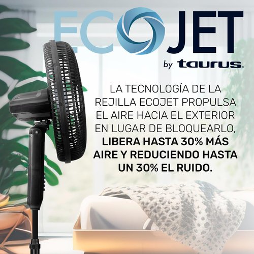 Taurus Silent Power 18” Stand Fan with ECOJET Grille – Ultra Quiet Pedestal Fan with Oscillation, 3 Speeds & Adjustable Height – More Airflow, Less Noise – Modern Powerful Floor Fan for Home or Office