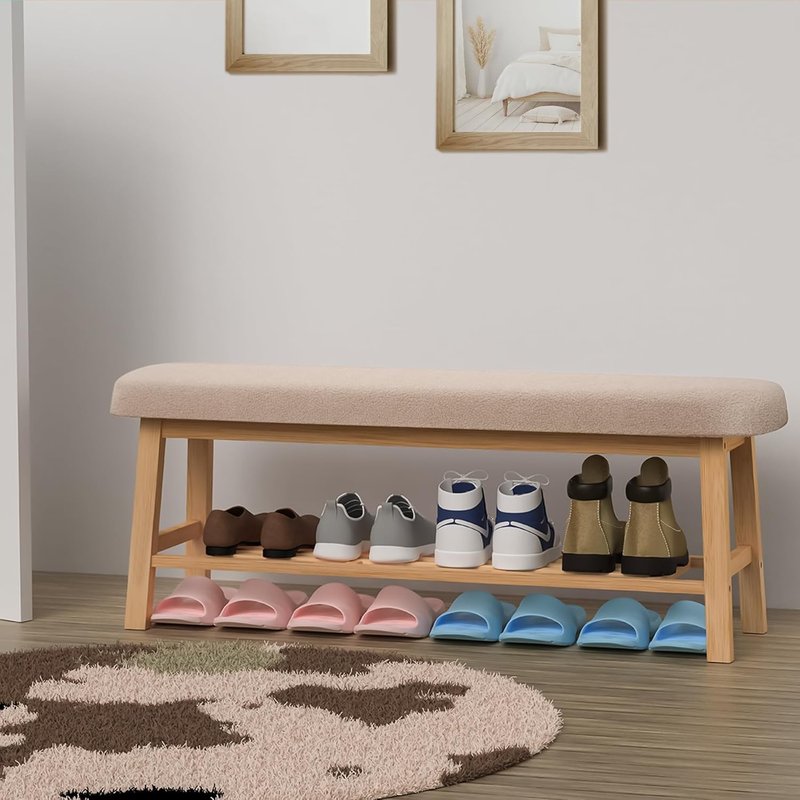 WRONWA Entryway Bench, 45 Inches Long Shoe Bench, Storage Bench with Shelf for Hallway, Living Room, Mudroom, Bedroom