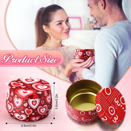 Tandefio 48 Pcs Valentine‘s Day Cookie Tins with Lids Metal Candles Candy Container 8 oz Mother's Day Cookie Storage Container Jars Candle Tins for Candle Making Storing Gifts Party Favors