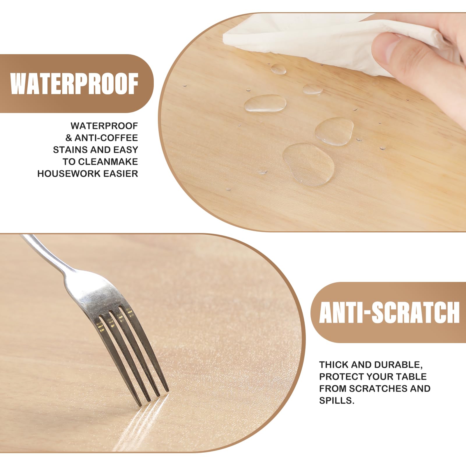 MOCAL Clear Plastic Kitchen Countertop Cover Mat Table Protector Cover Wooden Furniture Tablecloth Wipeable Vinyl PVC Coffee End Table Chair Floors Pad Scratch Proof