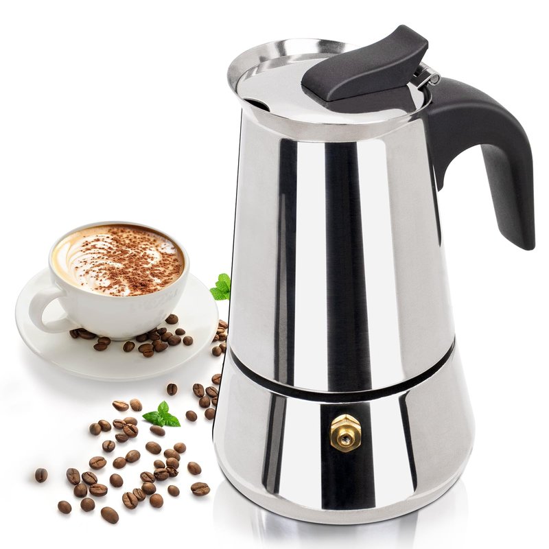 Mogrecha 6 Cup 300ml Moka Pot Stainless Steel Espresso Coffee Maker Stovetop Coffeemaker Italian Classic Style Brewing Greca Cafe Mocha Machine for Cafeteras Lover Camping Travel and Home Use 10oz