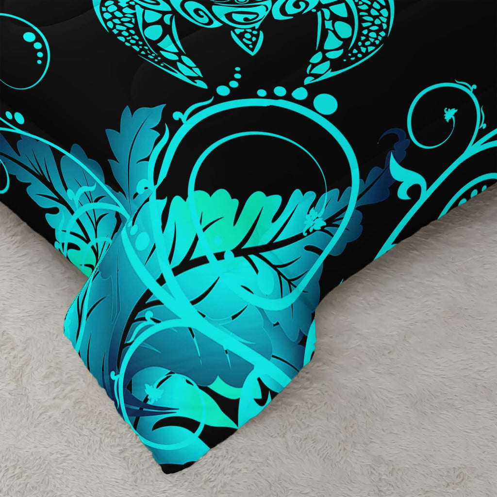 Nttopship Blue and Black Sea Turtles Comforter Sets Queen Size ， Bedding Sets for Kids,Oceans and Starfish Comforter Sets All Season 1 Comforter and 2 Pillowcases