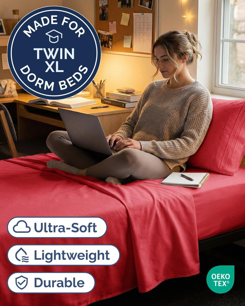 Skiennix Twin XL Sheet Set - Comfy Breathable & Cooling Bed Sheets - Ultra-Soft, Deep Pockets, Red