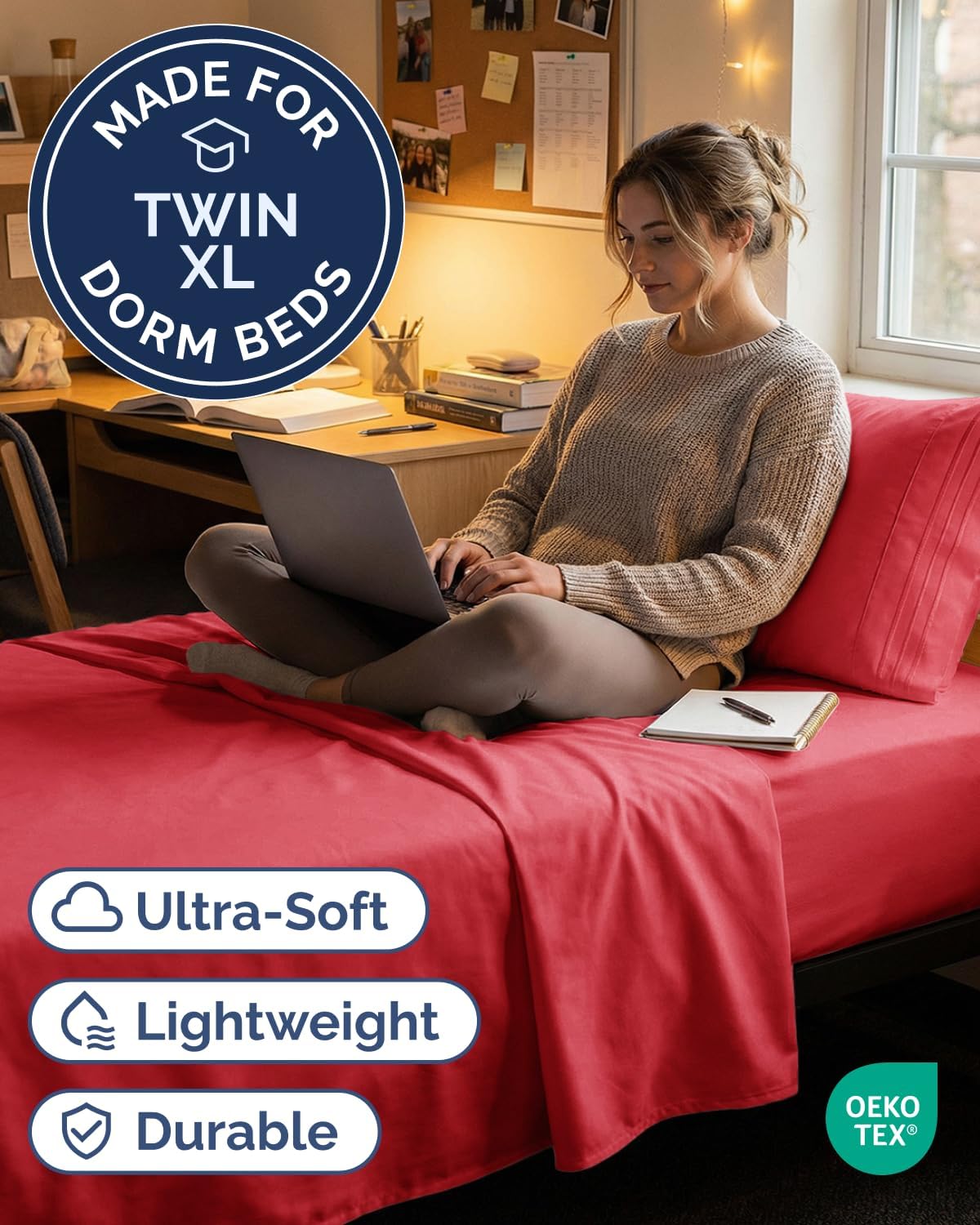 Skiennix Twin XL Sheet Set - Comfy Breathable & Cooling Bed Sheets - Ultra-Soft, Deep Pockets, Red