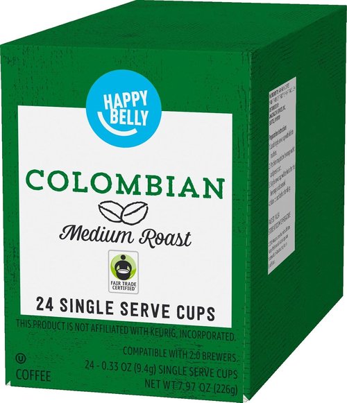 Happy Belly Medium Roast Coffee Pods - Colombian Flavor | Compatible with Keurig 2.0, 24 Count