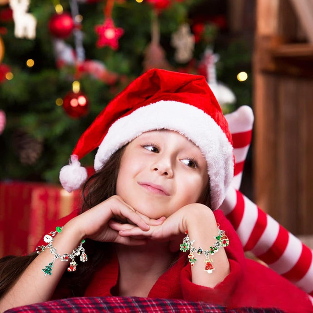 Skiennix Christmas Advent Calendar Bracelets - 24-Day DIY Jewelry Kit with 22 Charms & 2 Bracelets for Girls