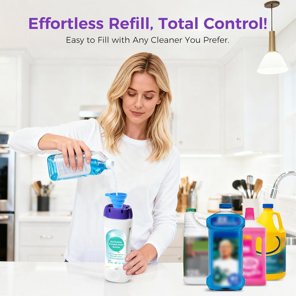 Skiennix Refillable Bottle for Swiffer® Power Mop™ - 24 FL.OZ Leak-Proof Container with Funnel