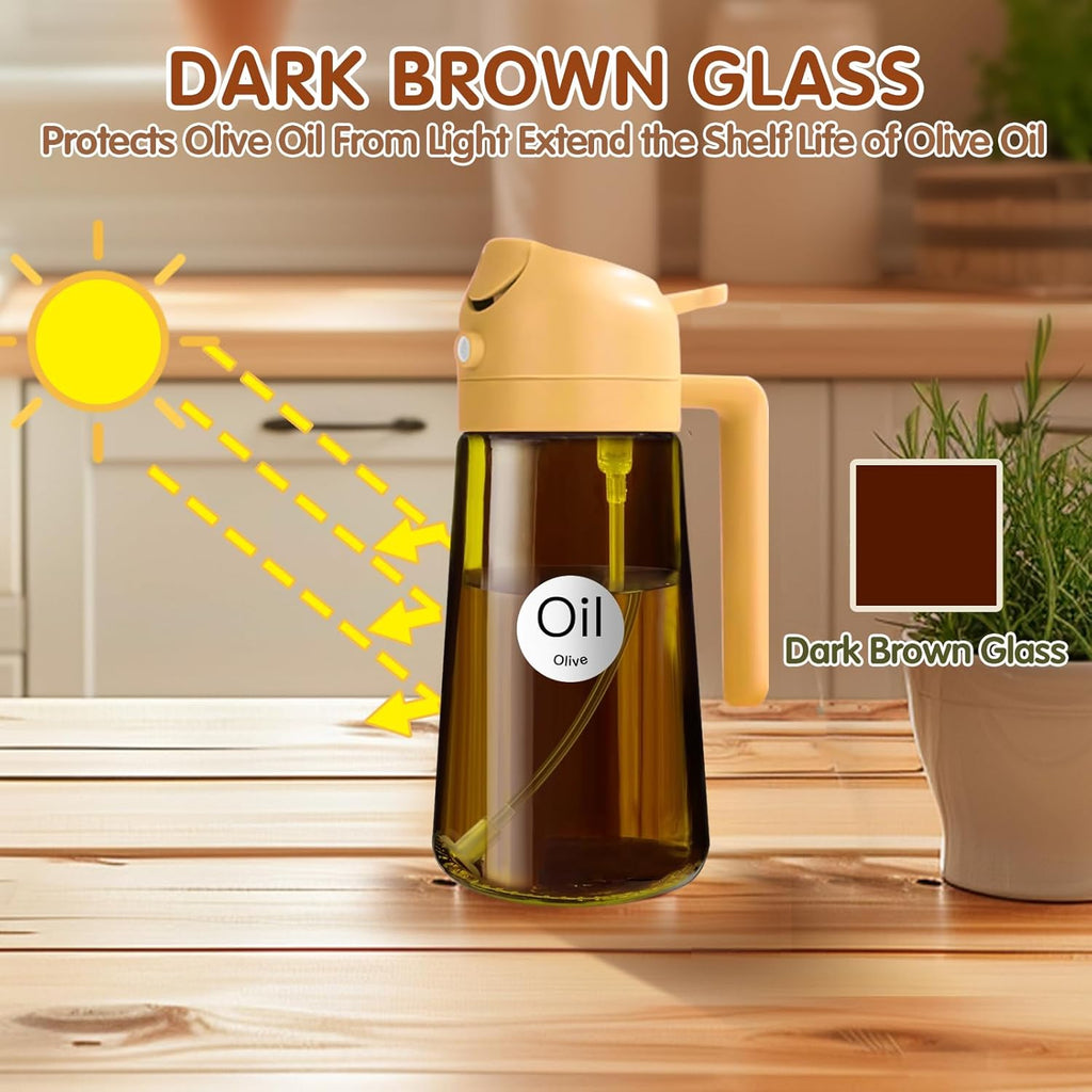 YARRAMATE Light Blocking Oil Sprayer - 16oz Food-Grade Olive Oil Dispenser Bottle | Premium Dark Amber Glass for Kitchen & BBQ