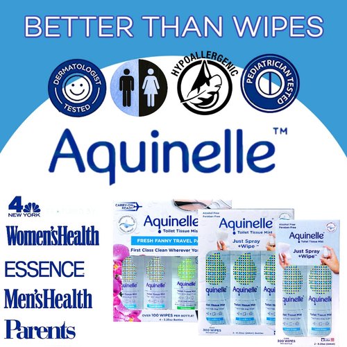 Aquinelle Toilet Tissue Mist, Eco-Friendly & Non-Clogging Alternative to Flushable Wipes Simply Spray On Any Folded Toilet Paper (3-8.25 oz Ocean Breeze)