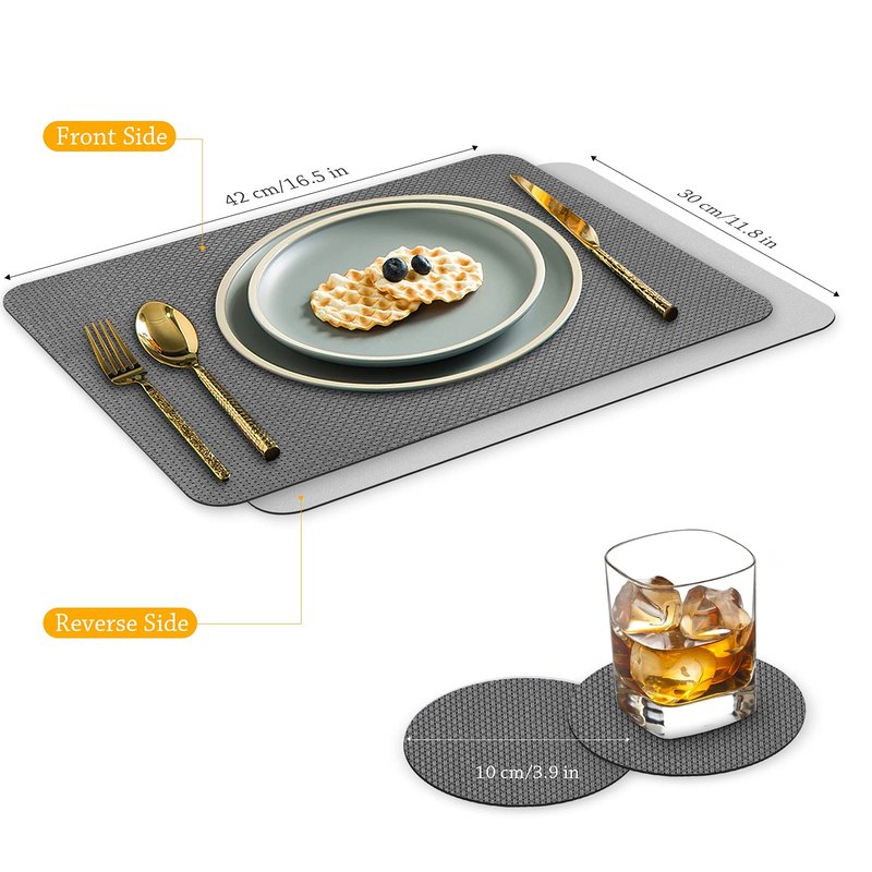 Bacgnyer Placemats Set of 4, Placemat with Coasters Heat Stain Scratch Resistant Non-Slip Waterproof Oil-Proof Washable Wipeable Outdoor Indoor for Dining Patio Table Kitchen Decor and Kids (Grey 4)