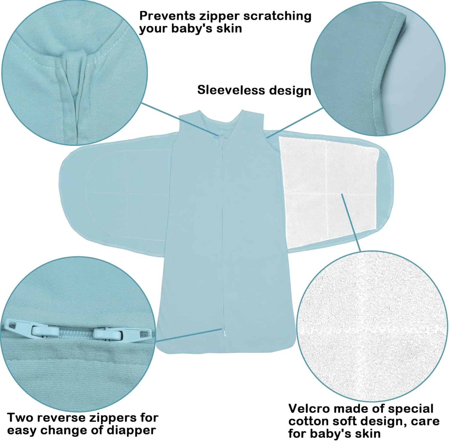 Skiennix Baby Sleep Sack Swaddle - 3-Way Adjustable Organic Cotton Blanket | 2 Pack, 3-6 Months, 12-18 lbs, 1.0 TOG (Cyan & Navy Blue)