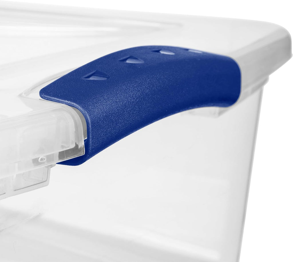 Sterilite 32 Quart Clear Plastic Storage Bins - Stackable Underbed Containers with Lids & Blue Latches