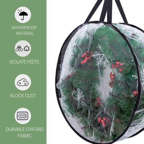 Clear 24-Inch Christmas Wreath Storage Bags by [Brand Name] - 2-Pack with Dual Zippers for Holiday Decor