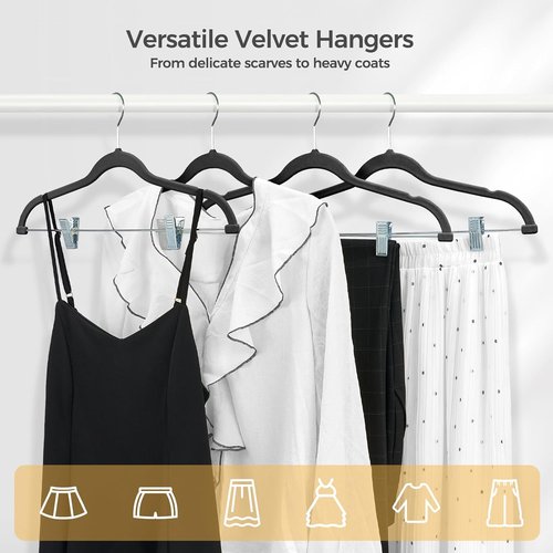 HOUSE DAY Velvet Hangers - Adjustable Clips & 360° Hook | Heavy-Duty Non-Slip Suit Organizer (30 Pack, Black)